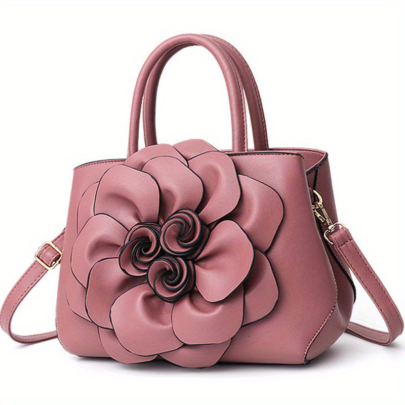 Elegant Flower Decor Tote Bag, Fashion Top Handle Satchel, Women's Casual Handbag, Shoulder Bag & Purse