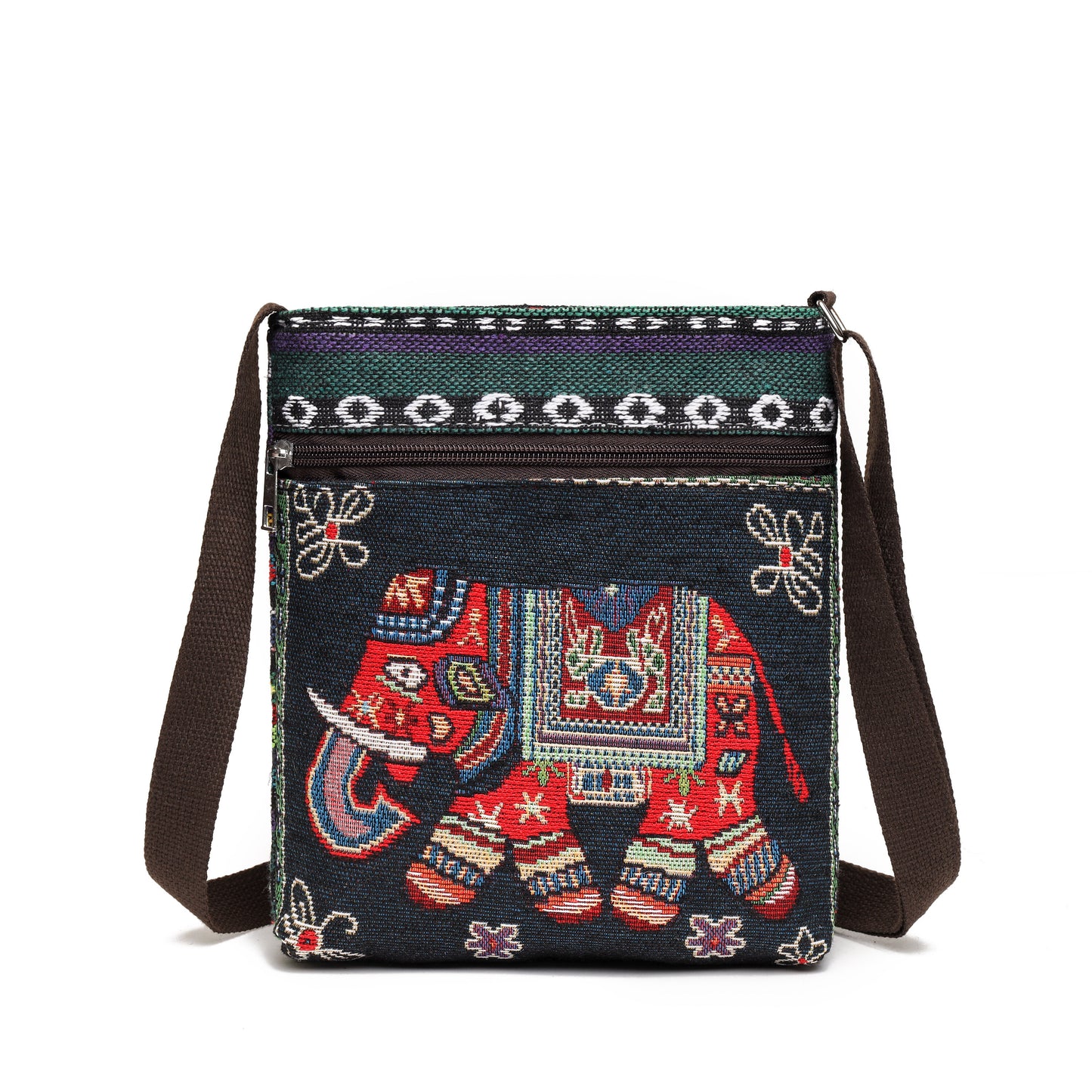 realaiot  Ethnic Style Canvas Crossbody Bag, Animal Embroidery Square Purse, Women's Phone Bag For Work & Travel