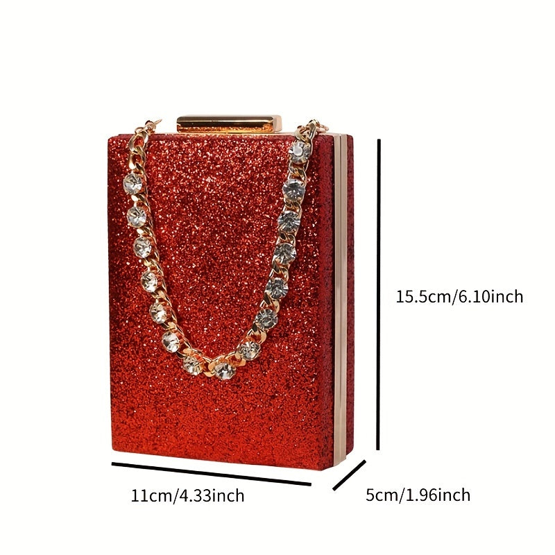 Stylish Rhinestone Evening Bag, Luxury Classic Glitter Minaudiere, Women's Trendy Elegant Jewelled Clutch & Purse