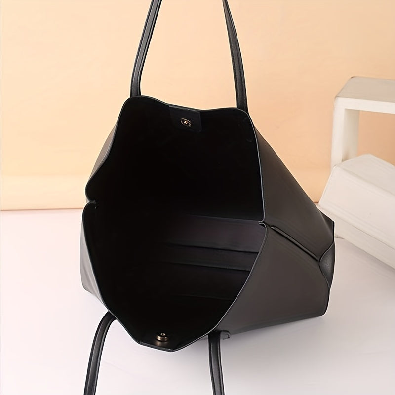 realaiot  Solid Color Large Tote Bag, Minimalist Shoulder Bag, All-Match Bag With Fixed Straps