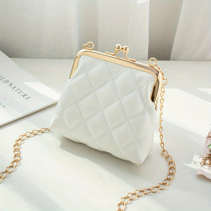 Mini Quilted Chain Crossbody Bag, Fashion Kiss Lock Coin Purse, Women's PU Leather Lipstick Bag