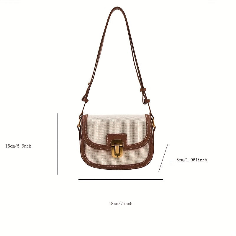 realaiot  Mini Stitching Saddle Bag, Contrast Binding Crossbody Bag, Women's Buckle Flap Purse (7*5.9*1.96) Inch