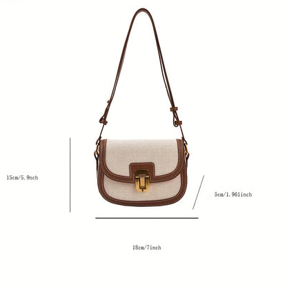 realaiot  Mini Stitching Saddle Bag, Contrast Binding Crossbody Bag, Women's Buckle Flap Purse (7*5.9*1.96) Inch