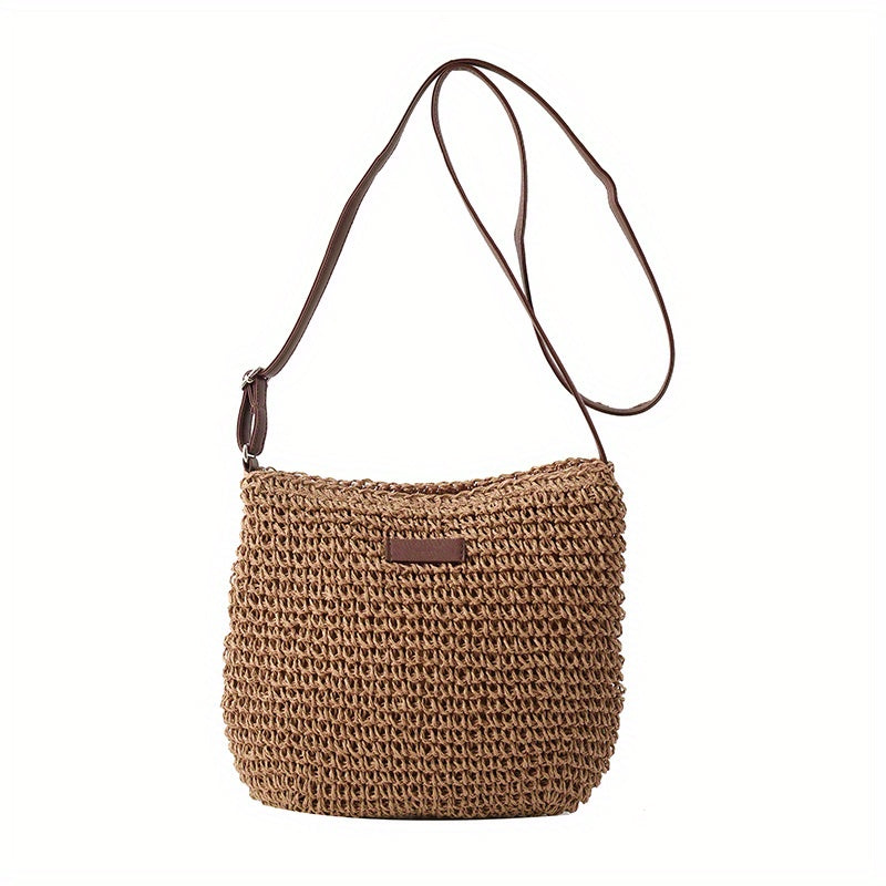 realaiot  Minimalist Straw Design Shoulder Bag, All-Match Travel Storage Bag, Women's Crossbody Bag