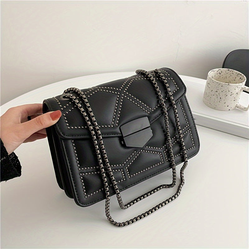 realaiot  Rivet Chain Small Crossbody Bag For Women, Classic Niche Design Shoulder Messenger Bag, Lady Luxury Handbag