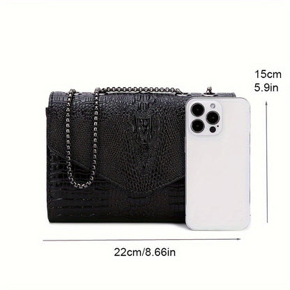 Crocodile Pattern Crossbody Bag, Luxury Flap Shoulder Bag, Women's Fashion Handbag & Purse