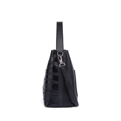 realaiot  Crocodile Pattern Bucket Bag, Women's Elegant Top Handle Purse, Fashion Shoulder Bag With Removable Strap