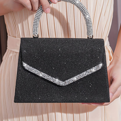 realaiot  Top Handle Rhinestone Decor Evening Bag, Flap Satchel Banquet Bag, Women's Elegant Wedding Prom Bag