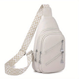 realaiot  Bohemian PU Leather Sling Bag, Multi Pockets Chest Bag, Fashion Crossbody Bag For Travel Work Shopping