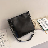 realaiot  Vintage Crossbody Tote Bag, Retro Rivet Shoulder Bag, Women's Fashion Handbag & Bucket Purse