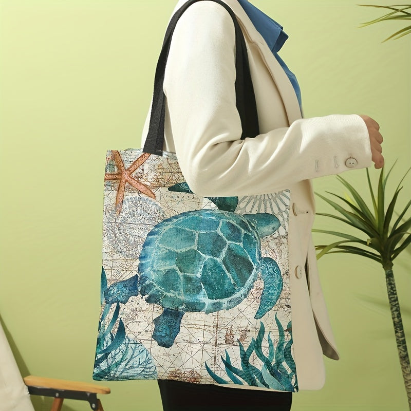 realaiot  Turtle Print Shoulder Bag, Lightweight All-Match Storage Bag, Versatile Shopper Bag