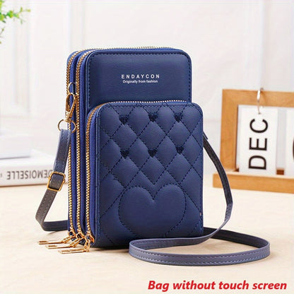 realaiot  Touch Screen Crossbody Mobile Phone Bag, Women's Zipper Around Coin Purse, Mini Multi Layer Shoulder Bag