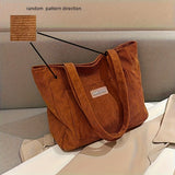 Large Capacity Shoulder Bag, Trendy Corduroy Tote Bag, Solid Color Ladies Handbag With Front Pocket