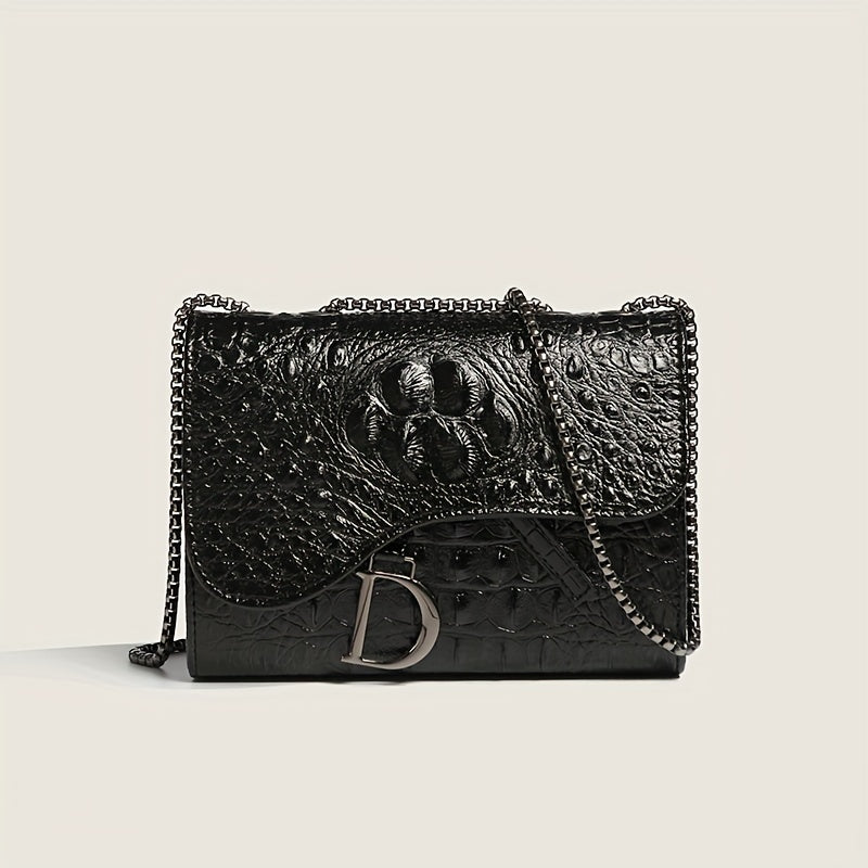 Mini Crocodile Print Crossbody Bag, Luxury Flap Shoulder Bag, Women's Elegant Handbag & Purse