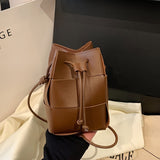 realaiot  Mini Fashion Woven Bucket Bag, Trendy Drawstring Crossbody Bag, Women's Casual Handbag, Shoulder Bag & Purse