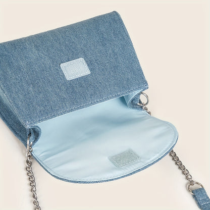 realaiot  Vintage Denim Small Shoulder Bag, Chain Crossbody Bag, Lightweight Handbag Purse For Girls