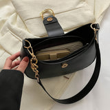 realaiot  Minimalist Zipper Hobo Bag, Fashion Buckle Decor Shoulder Bag, Women's Crescent Handbag