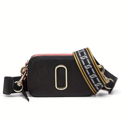 Luxury Square Crossbody Bag, Color Contrast Camera Shoulder Bag, Women's Double Zipper Purse