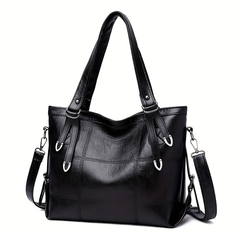realaiot  Ladies Tote Bag, Casual Shoulder Bag, Solid Color Underarm Bag, Large Capacity Handbag