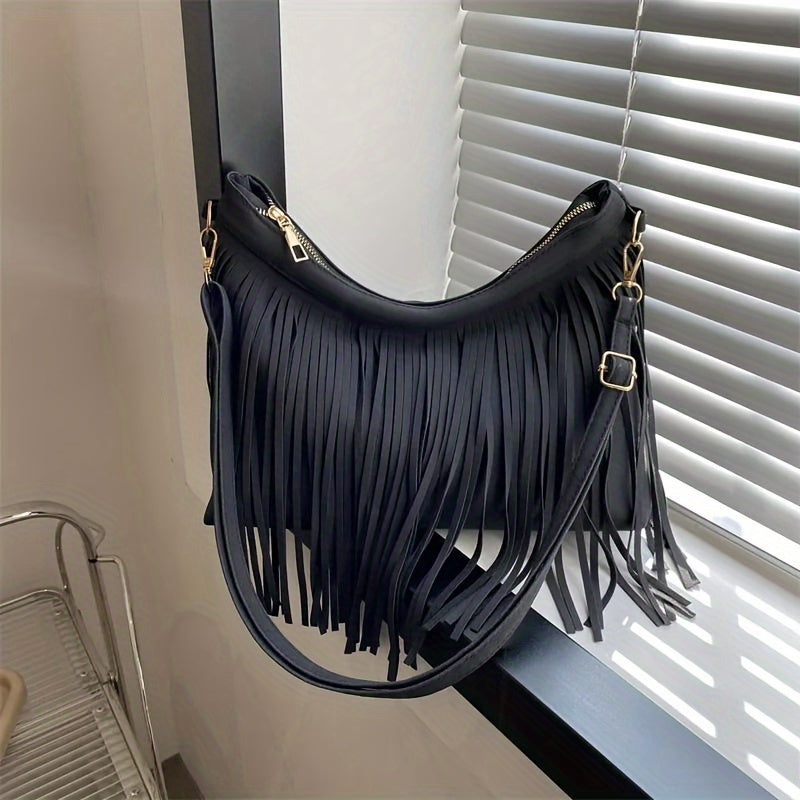 realaiot Vintage Fringe Crossbody Bag, Retro Bohemian Shoulder Bag, Women's Hippie Handbag & Tote Purse