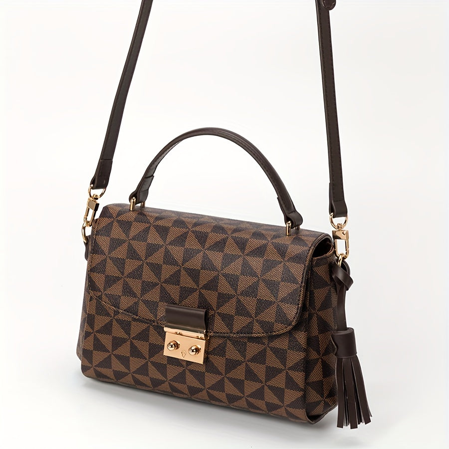 realaiot  Vintage Geometric Mini Shoulder Bag, Textured Square Top Handle Handbag For Women, Trendy Commuter Bag