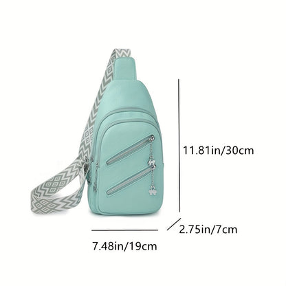 realaiot  Minimalist Solid Color Sling Bag, Casual Zipper Crossbody Bag, Versatile Trendy Purse With Wide Strap