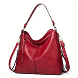 realaiot  Women's Vintage Hobo Tote Bag, Large Capacity Satchel Bag, Solid Color Shoulder Bag