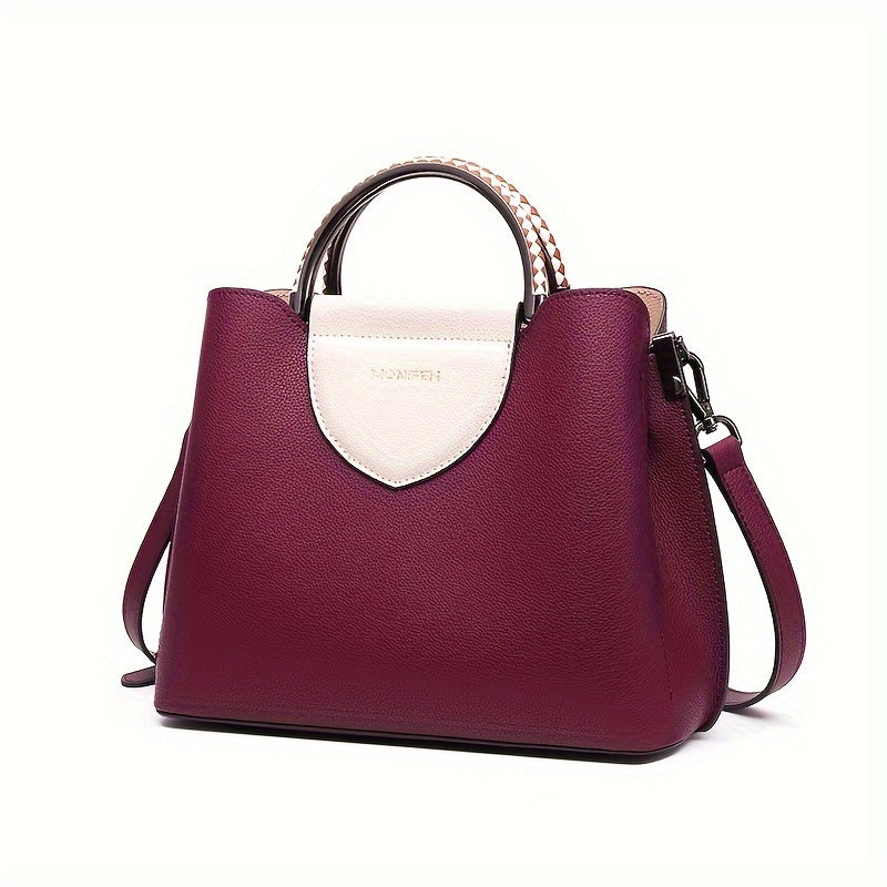 Elegant Genuine Leather Handbag, Solid Color Crossbody Bag, Fashion Shoulder Bag, Purse For Women