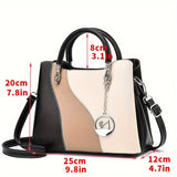 realaiot  Fashion Colorblock Handbag, Women's Elegant Crossbody Bag, Top Handle Satchel Purse With Pendant