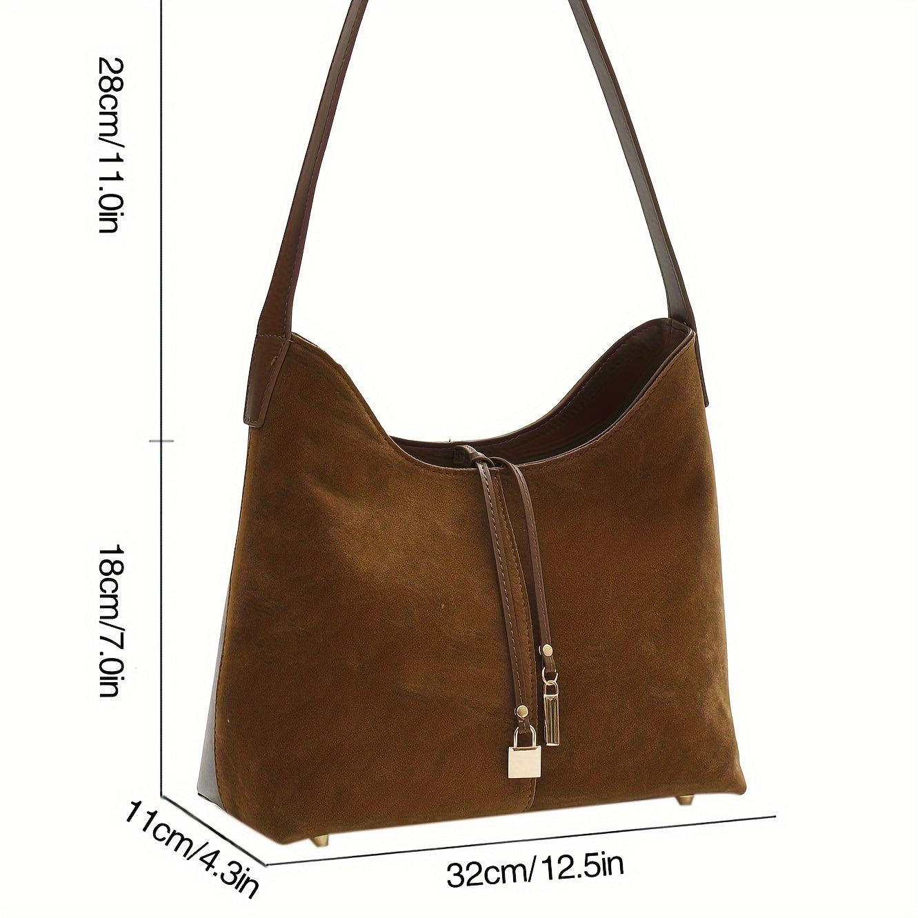 realaiot  Retro Solid Color Tote Bag, Stylish Faux Suede Shoulder Bag, Autumn Winter Underarm Bag For Women