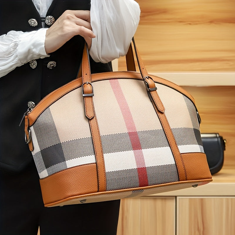 realaiot  Plaid Pattern Large Capacity Bag, Women's New Shoulder Bag, Trendy Briefcase, Document Bag