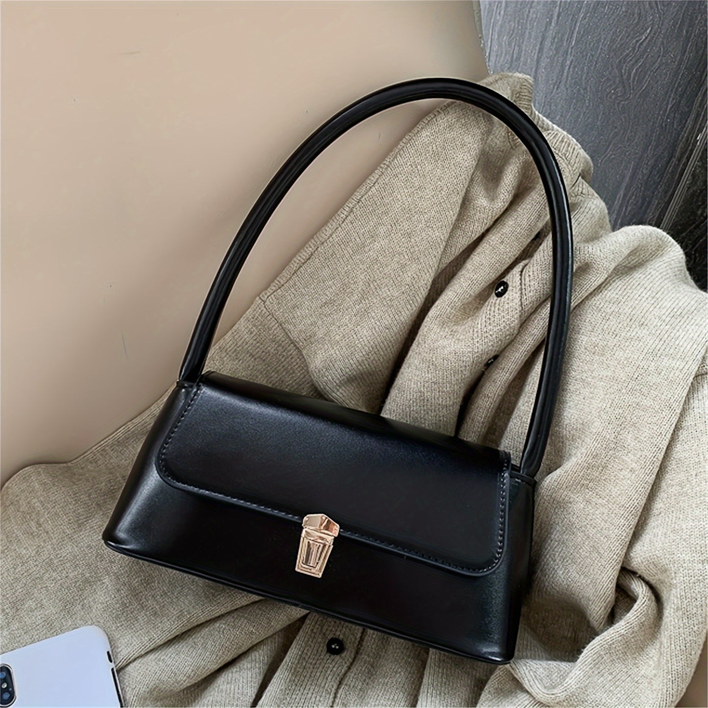 realaiot  Trendy All-match Flap Shoulder Bag, Simple Solid Color Baguette Bag, Perfect Casual Underarm Bag For Daily Use