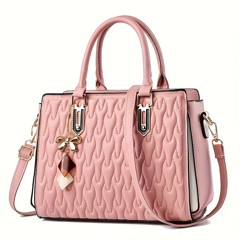 Fashion Embossed Quilted Handbag, Large Capacity Satchel Purse, Elegant Crossbody Bag For Women