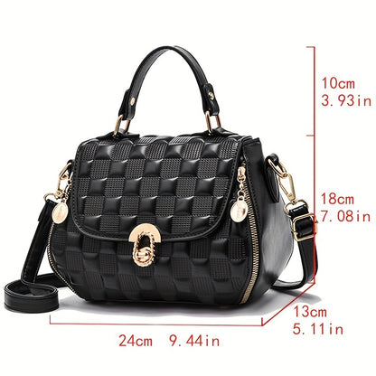 Classic Square Shoulder Bag, Plaid Embossed Satchel Bag, Women's All-Match Crossbody Bag