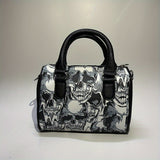 realaiot  Skull Print Handbag, Halloween PU Crossbody Bag, Gothic Top Handle Purse