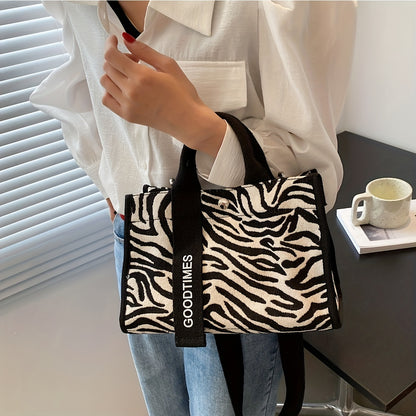 realaiot  Fashion Zebra Print Tote Bag, Trendy Canvas Crossbody Bag, Women's Casual Handbag, Shoulder Bag & Purse