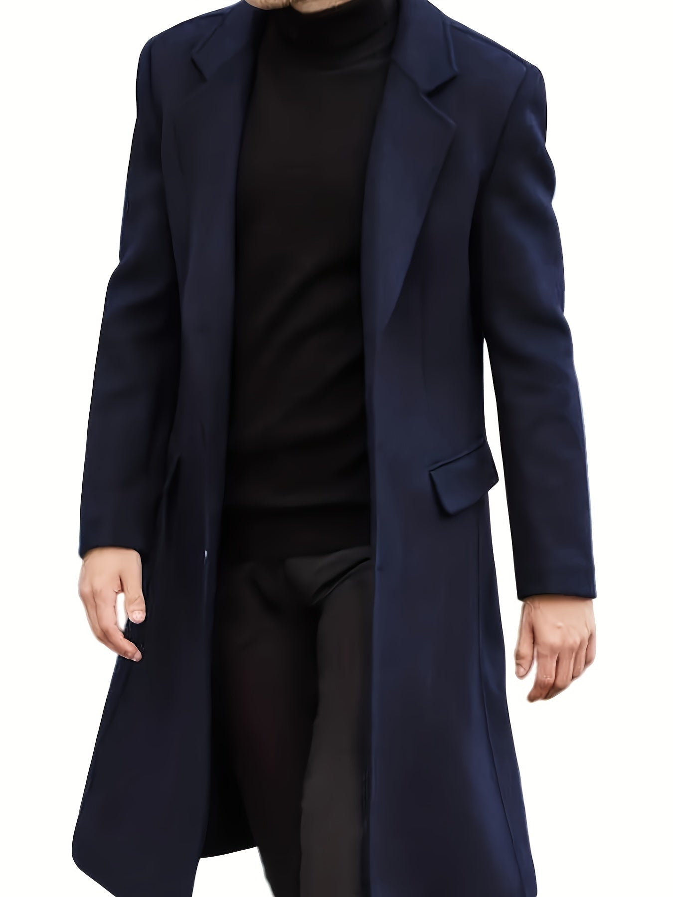 Men's Plus Size Fleece-Lined Trench Coat - Solid Color, Business Casual Style with Lapel Collar for Fall/Winter, PLUS SIZE