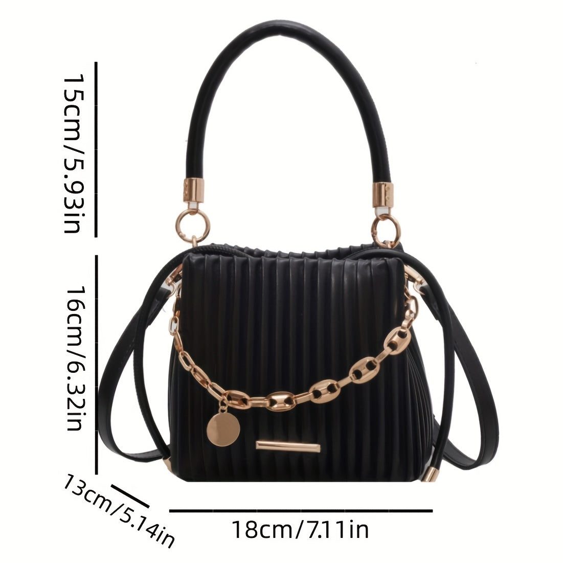 realaiot  Fashion Ruched Handbags For Women, Mini Chain Decor Clutch Purse, Niche Design Bucket Crossbody Bag