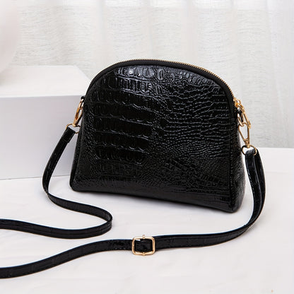 realaiot  Mini Fashion Crossbody Dome Bag, Crocodile Print Shoulder Bag, Women's Trendy Handbag & Purse