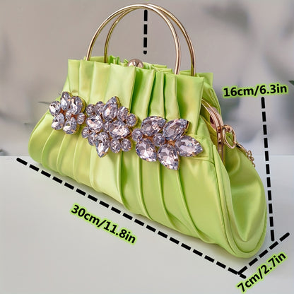 realaiot 1pc Elegant Pleated Evening Bag, Classic Rhinestone Dinner Clutch, Formal Banquet Handbag & Purse For Wedding Party Prom for Carnaval Music Festival