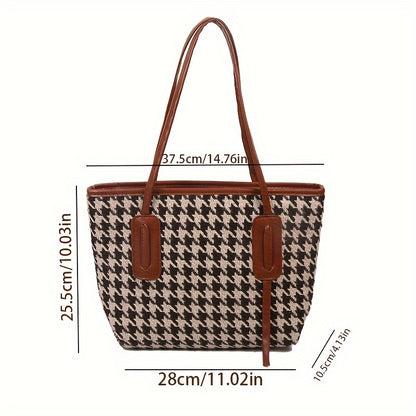 realaiot  1 Pack, Trendy Houndstooth Pattern Tote Bag, Portable Large Capacity Shoulder Bag, Perfect Casual Underarm Bag For Commuting