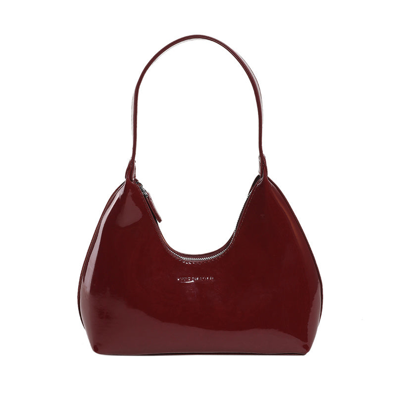 realaiot  Solid Color Patent Leather Shoulder Bag, Trendy Glossy Underarm Purse, Women Zipper Handbag For Every Day