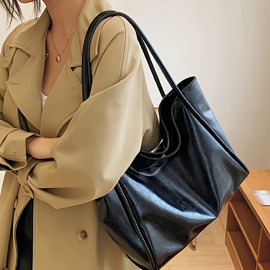 realaiot  All-Match Black Shoulder Bag, Minimalist Lightweight Commuter Handbag, Women's Trendy Bag