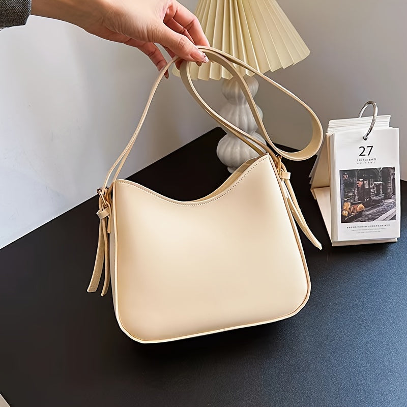 realaiot Trendy All-match Zipper Crossbody Bag, Simple Solid Color Bucket Bag, Perfect Casual Shoulder Bag For Daily Use