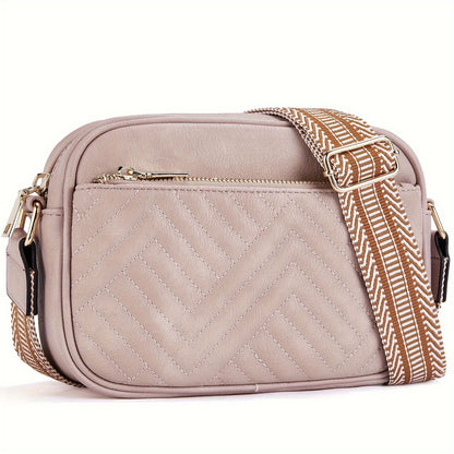 realaiot  Trendy Quilted Square Crossbody Bag, Color Blocking Zipper Phone Lipstick Coin Bag, All-match Causal Shoulder Bag For Daily Use