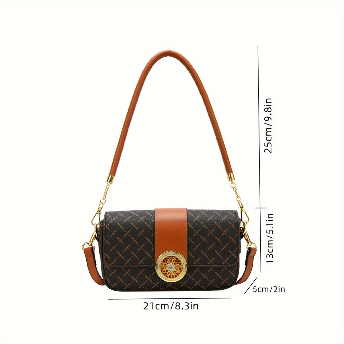 realaiot  Retro Letter Print Shoulder Bag, Fashion Square Crossbody Bag, Women's PU Leather Flap Purse