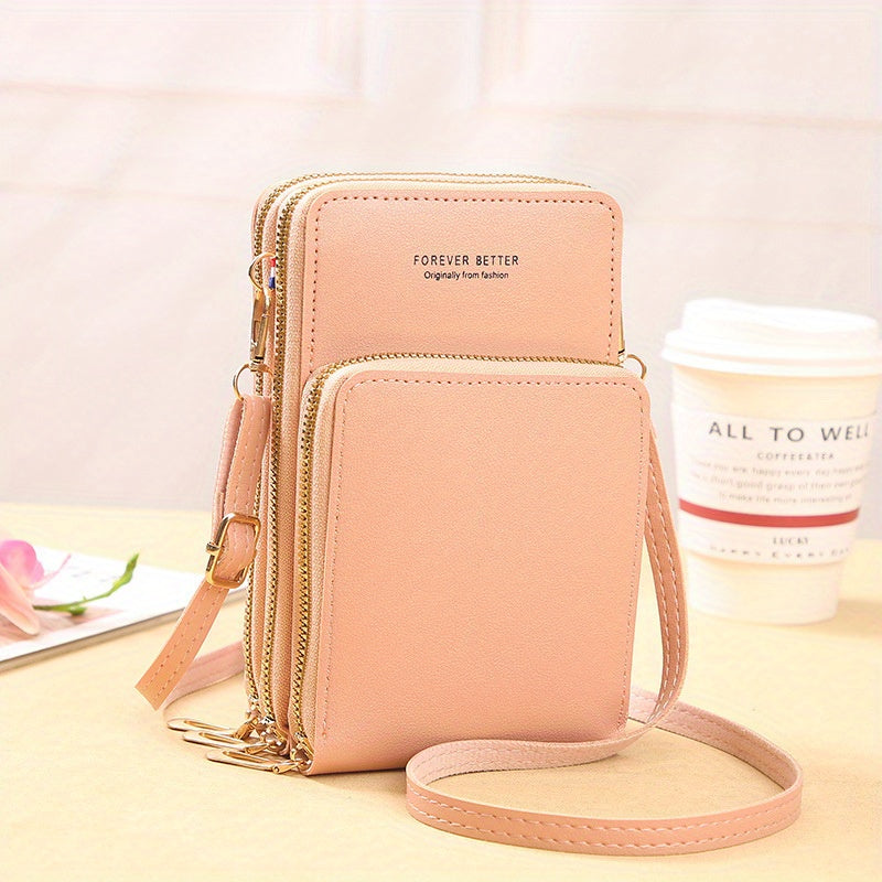 realaiot  Touch Screen Crossbody Mobile Phone Bag, Women's Zipper Around Coin Purse, Mini Multi Layer Shoulder Bag