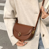 realaiot  Brown Trendy Saddle Bag, Minimalist Shoulder Bag, Women's Textured Flap Underarm Purse