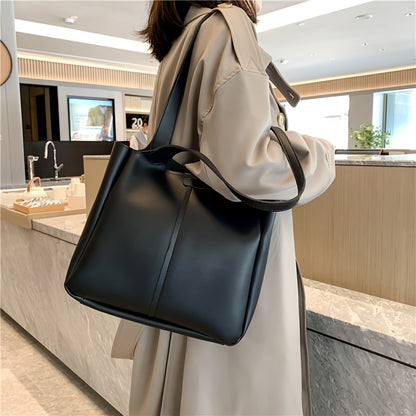 realaiot  Minimalist Tote Bag For Women, Simple PU Leather Handbag, Fashion Shoulder Bag For Work, School, Shopping