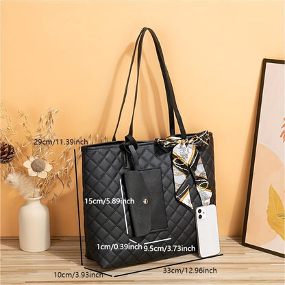 Classic Argyle Pattern Shoulder Bag, Minimalist Textured Handbag With Hanging Mini Purse